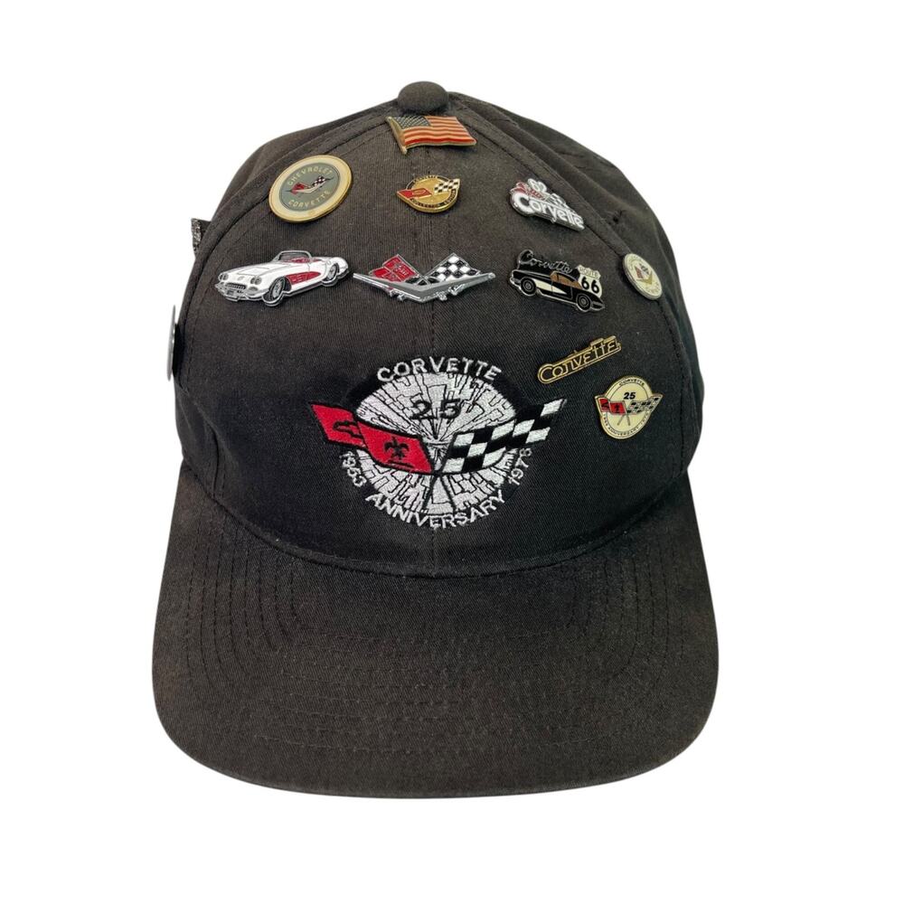 Vintage Corvette 25th Anniversary Hat Black SnapBack 1978 Patch Logo w/ 12 Pins